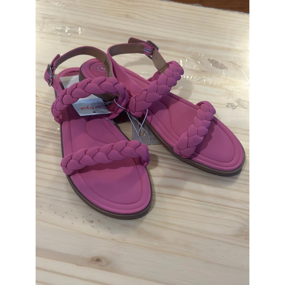Cat & Jack Girls Pink Braided Strap Sandals Adjustable Ankle Buckle Size 5 Kids